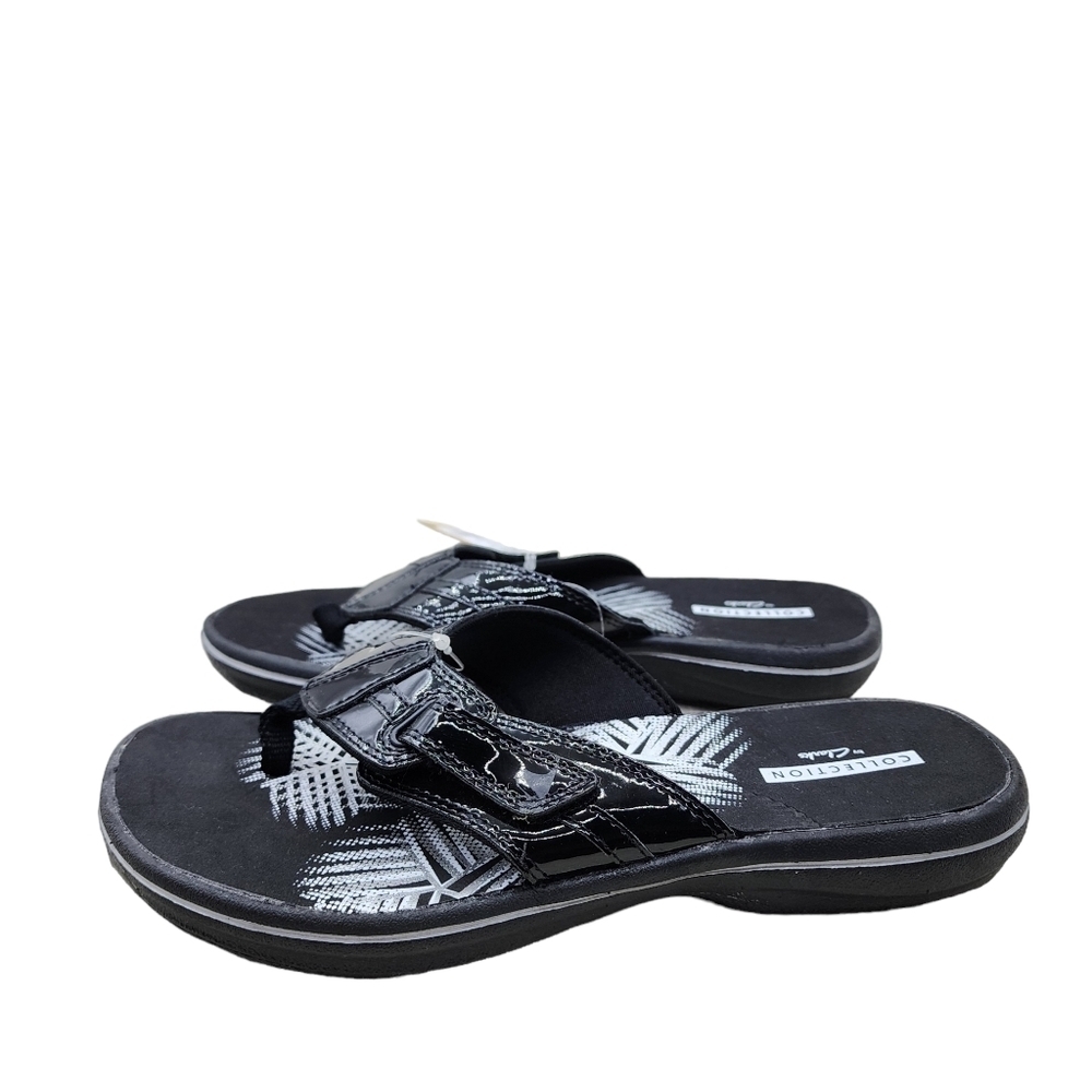 Clarks Women's Black Patent Brinkley Bree Flip-Flops Sandals